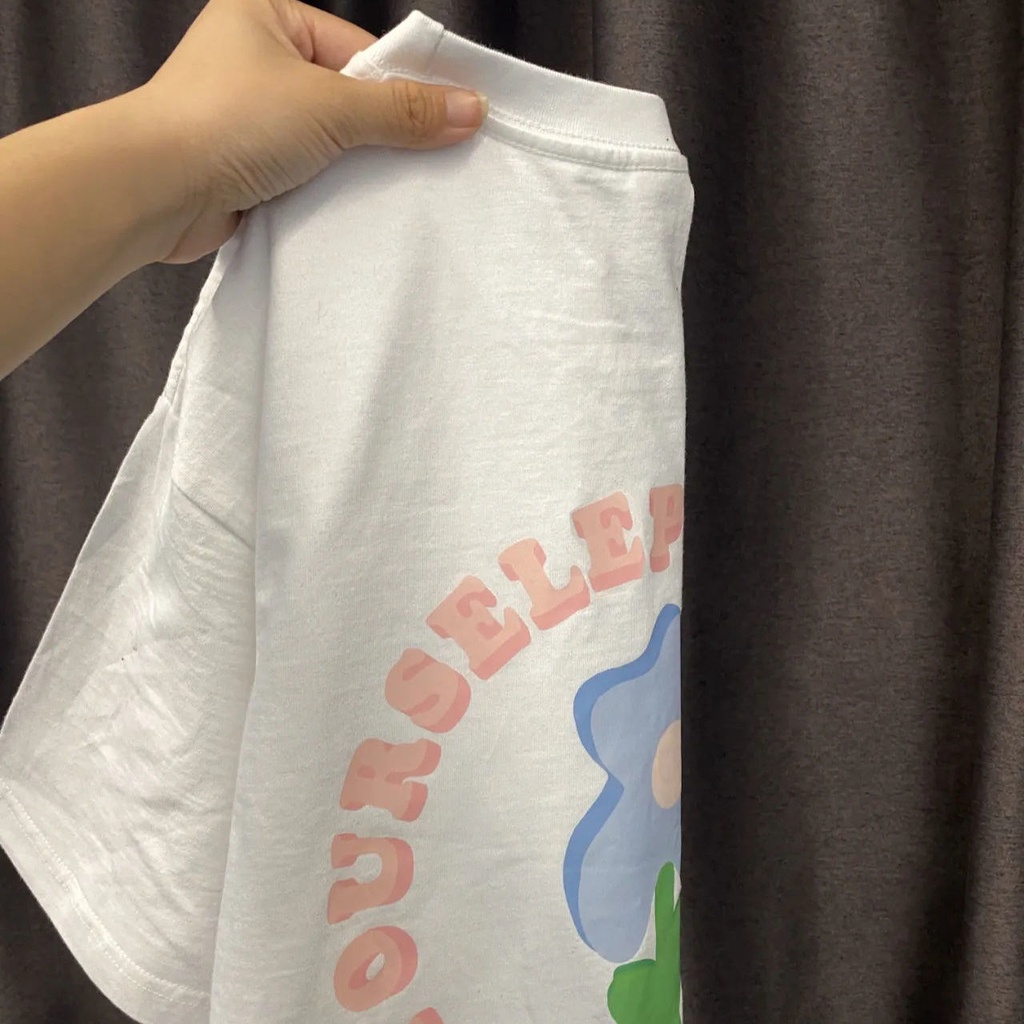 kaos atasan wanita floret biru / baju oversize korean style terbaru / baju oversize kekinian / baju kaos wanita lengan pendek bergaya（realpict）