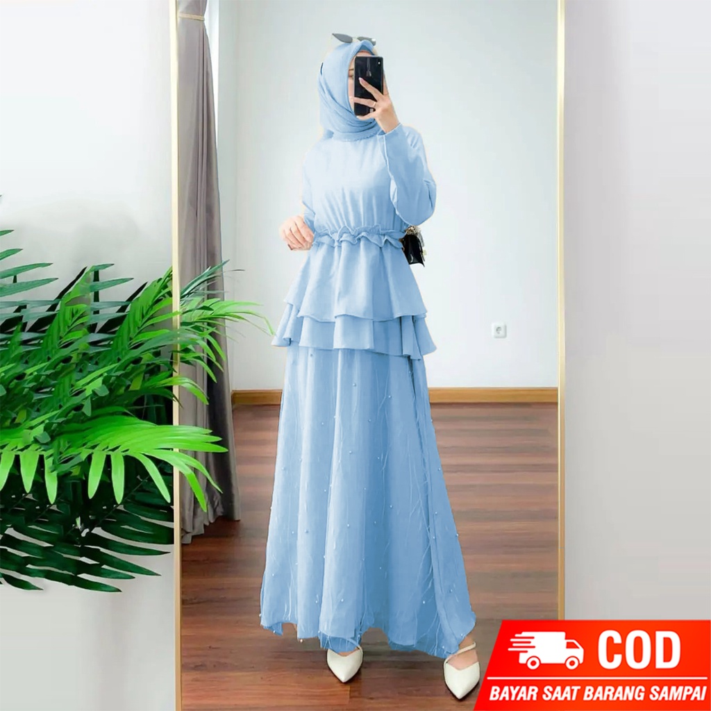 NEW ARRIVAL - GAMIS POLOS KOMBINASI BRUKAT - SANIA DRESS MAXI GAUN PESTA - OUFIT KONDANGAN MUSLIM MODERN - SERAGAMAN