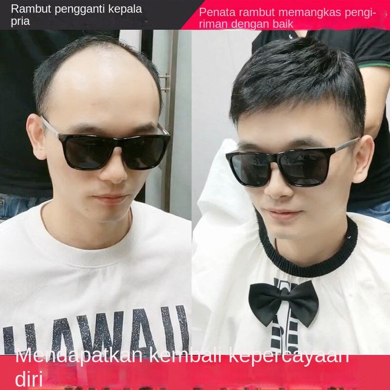 rambut palsu cowok wik rambut pria keren Others wig rambut pria Wig Pria Rambut Asli Atas Pengganti 