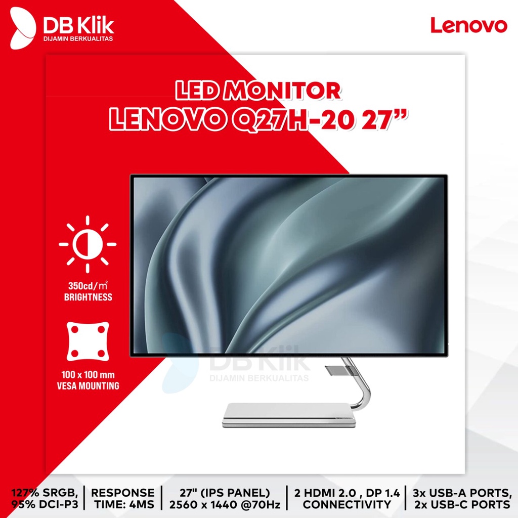 LED Monitor LENOVO Q27h-20 27&quot; 70Hz QHD HDMI DP USB C (66EDUAC1WW)