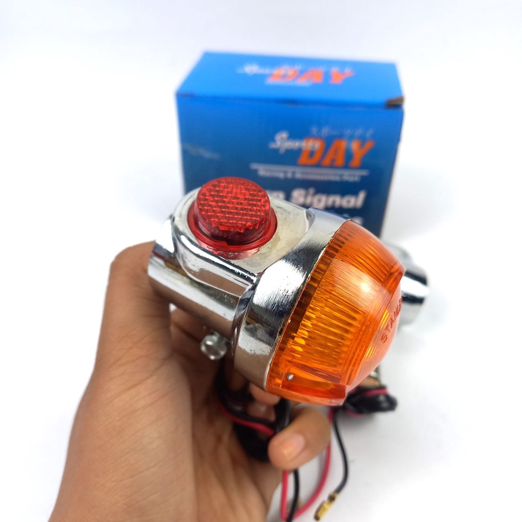 Lampu Sein riting GT Mini LED Double Kaca Full Besi Chrome Mata Kucing Set 2pcs Kanan Kiri Sportsday