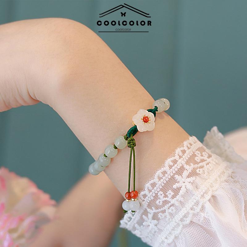 COD❤️Jade Bead Gelang Kecil Peach Blossom Woven Perempuan Desain Niche Mahasiswa Pacar Hadiah- cl