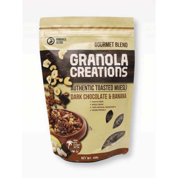 

Granola Creation - Dark Chocolate & Banana Gourmet Mix 400 Gr - Cemilan Sehat Kaya Serat