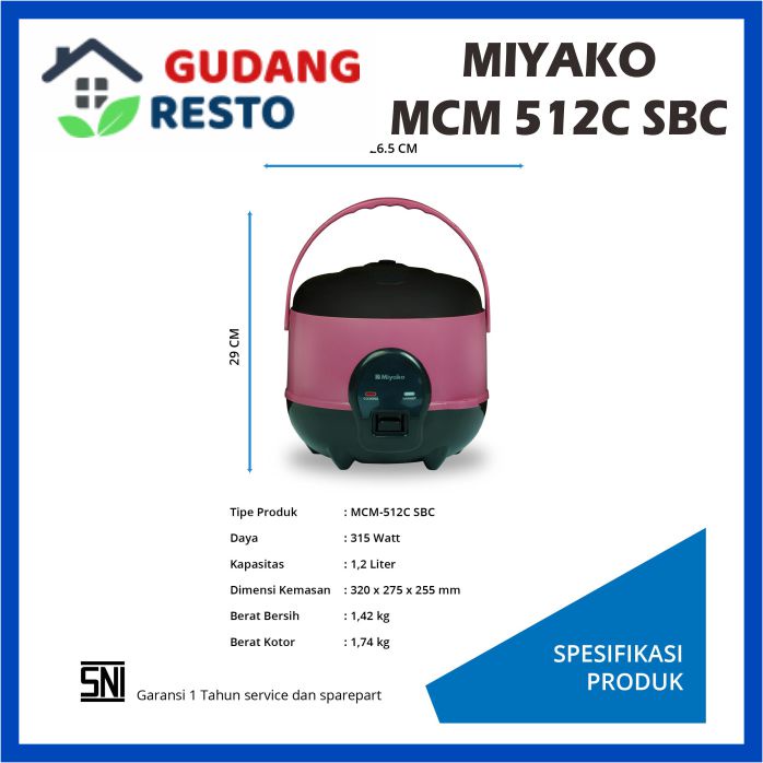 MIYAKO MCM 512C SBC / 512 C SBC / 512 SBC / 512SBC MAGIC COM RICE COOKER PENANAK NASI 1,2 L / 1.2 LITER FUNGSI 3 IN 1