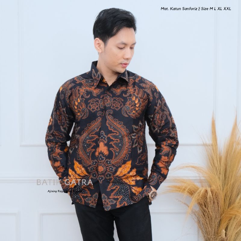Kemeja Batik Pria Lengan Panjang Mahkota Sogan Full Furing