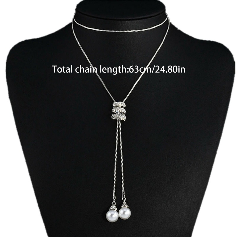 Kalung Panjang Lapis Silver Dengan Liontin Kristal Mutiara Untuk Pengantin