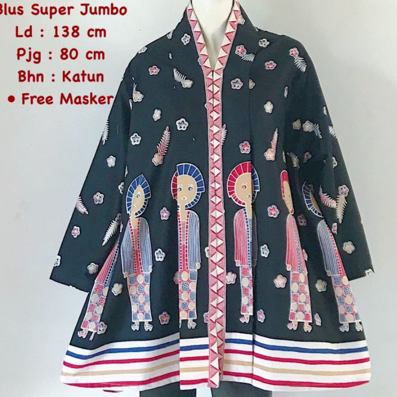 Blus super jumbo motif karakter batik solo trendy blus kerja blus wanita big size