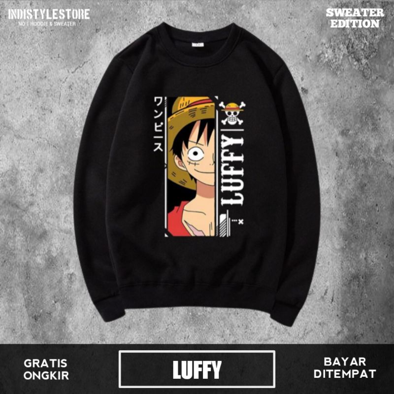 Jual Sweater Crewneck Putih Big One Piece Distro Pria Wanita Switer Cn