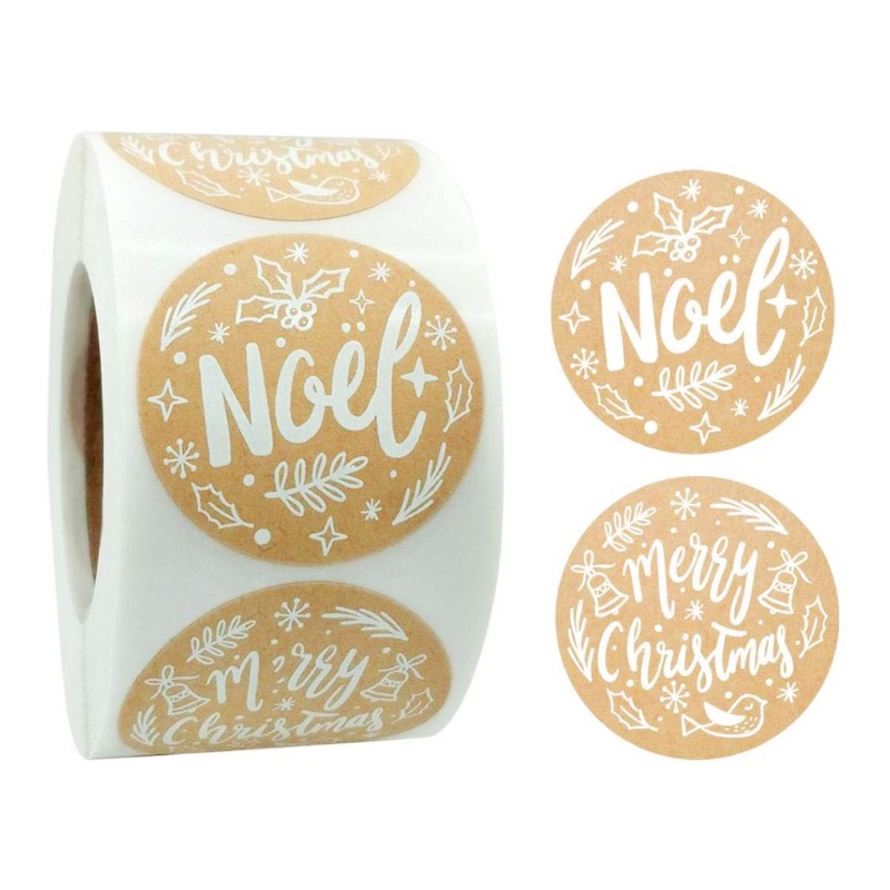 500 Pcs Roll Stiker Label Bentuk Bulat Bahan Kertas Sapi Untuk Natal