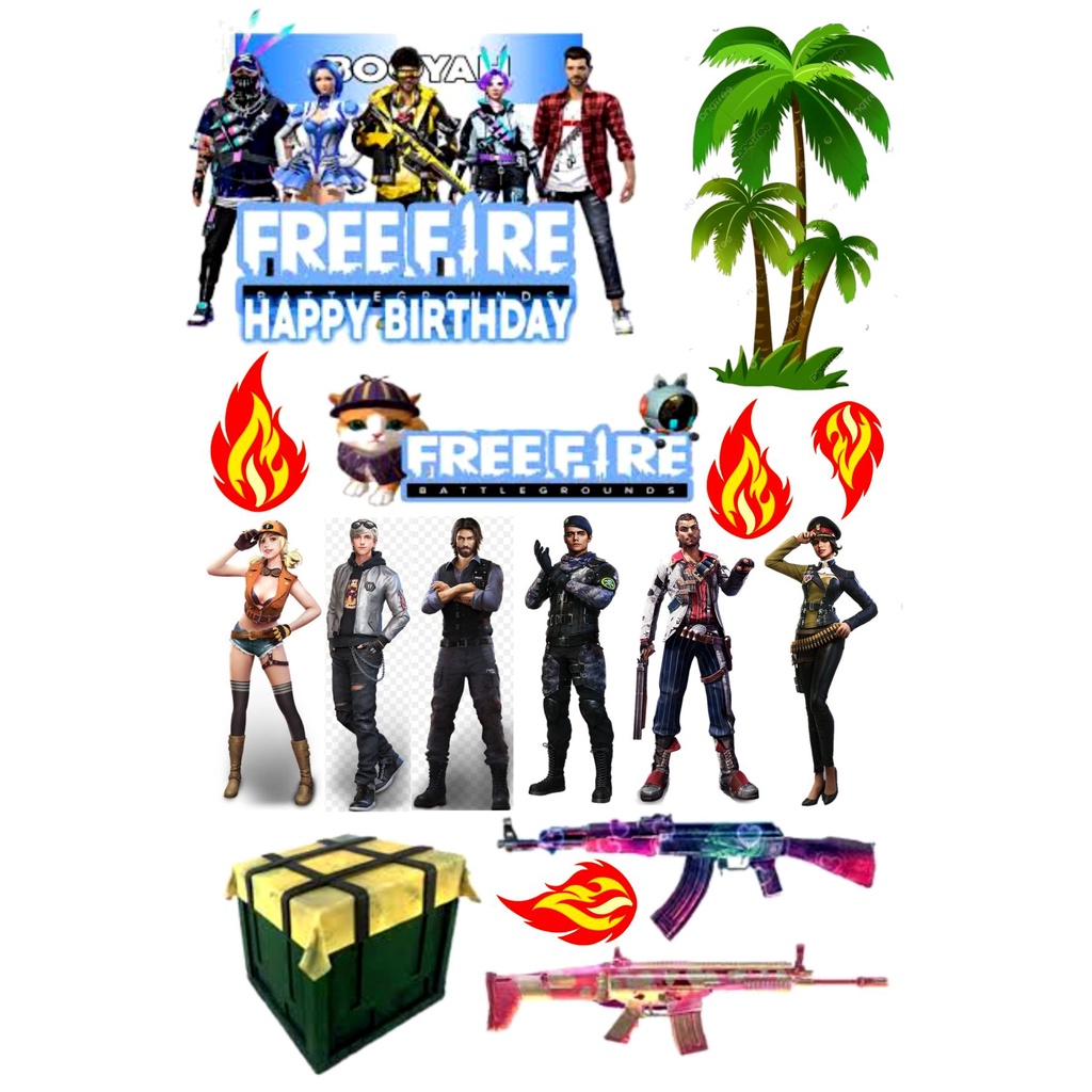 TOPPER CAKE PRINTABLE FREE FIRE / FF / CUPCAKE / AKSESORIS KUE TART / TOPPER
