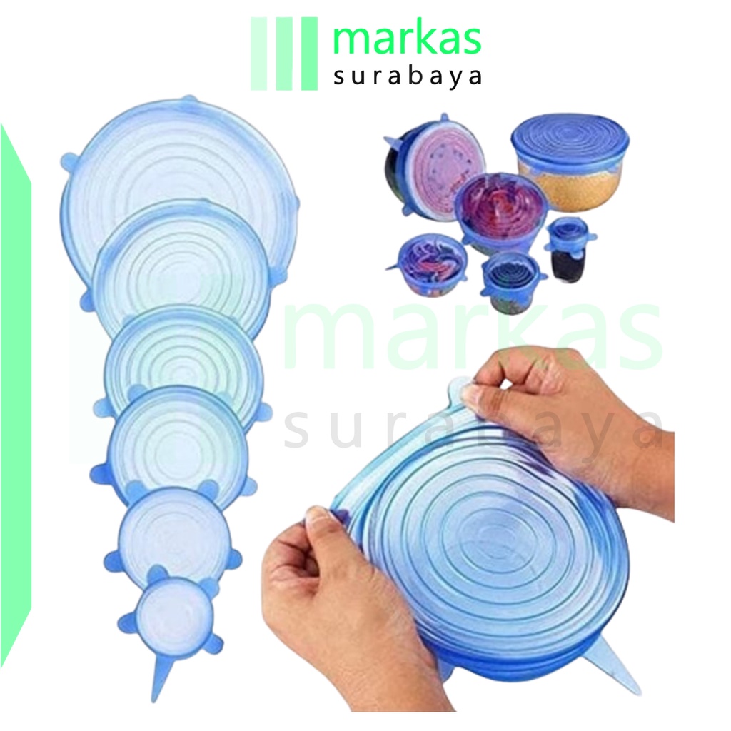 MARKAS HL0099 Penutup Makanan Silikon 6 In 1 Elastis Food Cover Silicone Mangkok Gelas Reusable