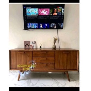 Meja tv model laci lemari alamari rak tempat tv bufet bupet tv minimalis retro kayu jati