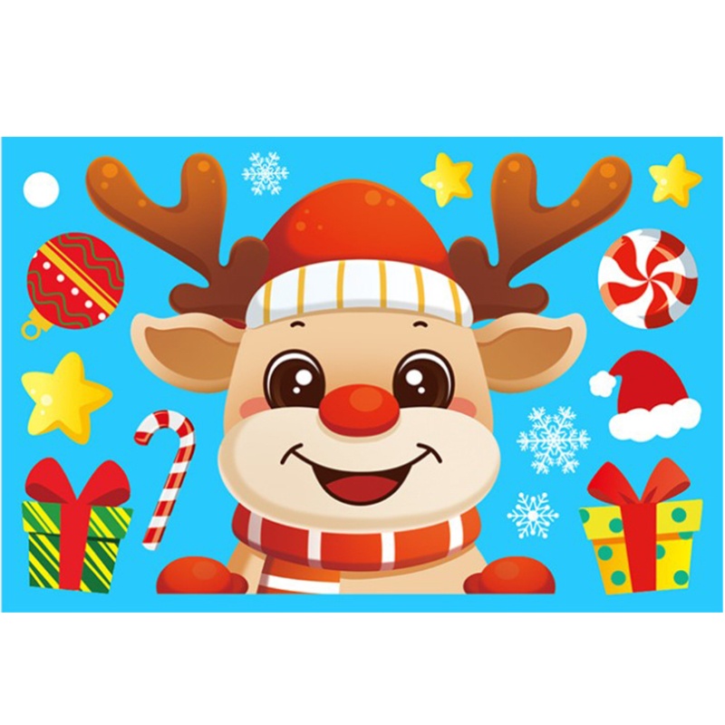 Stiker Dinding Jendela Desain Santa Claus Snowman Untuk Dekorasi Rumah