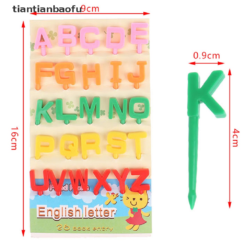 26 Pcs / Set Garpu Buah Kue Portabel Bahan Plastik Motif Kartun Alfabet