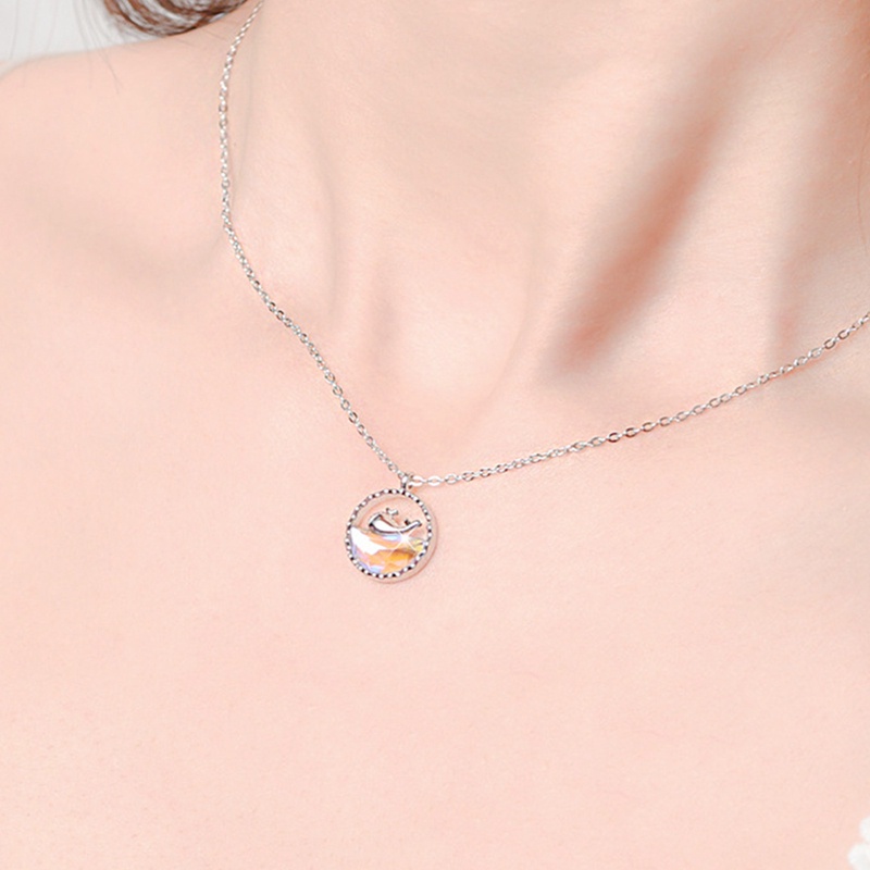 Whale Kalung Rantai Klavikula Silver 925 Dengan Liontin Ikan Paus Biru Laut Untuk Wanita