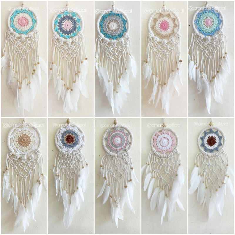 Dreamcatcher / rajut / macrame / 6cm&amp;12cm / hiasan dinding / Gantungan Mobil / Penangkap mobil / Bulu