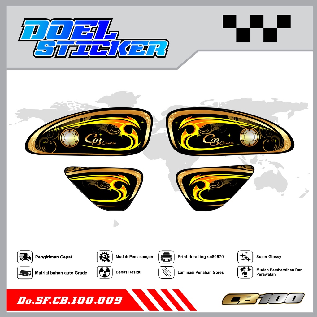 Sticker Striping Honda CB 100 List Variasi Hologram , Crome Doel 009