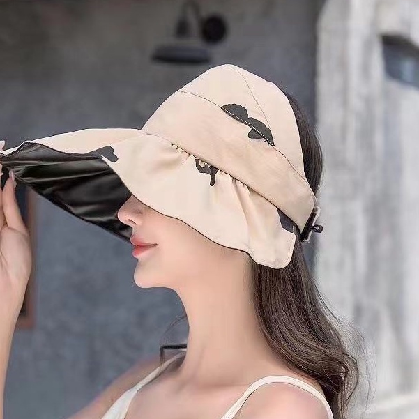 (Hello Girl) MZ25 Topi Pantai Pelindung UV Matahari Model Lebar Lipat Motif Print Butterfly Gaya Korea Import