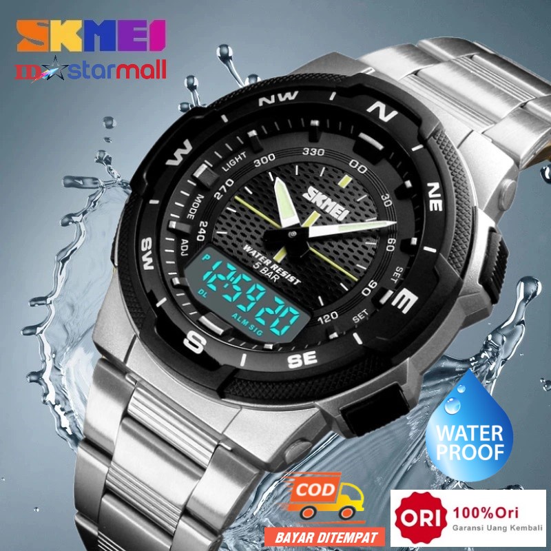 Jam Tangan Pria Stainless Steel Dual Display SKMEI Business Sport Original