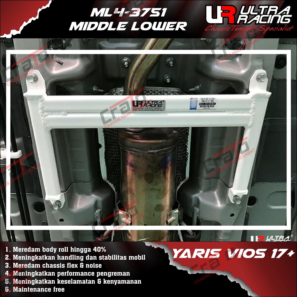 Aksesoris Stabiliser ULTRA RACING Safety Bar - Middle Lower Bar 4 Points - Toyota Yaris Vios 17+ - M