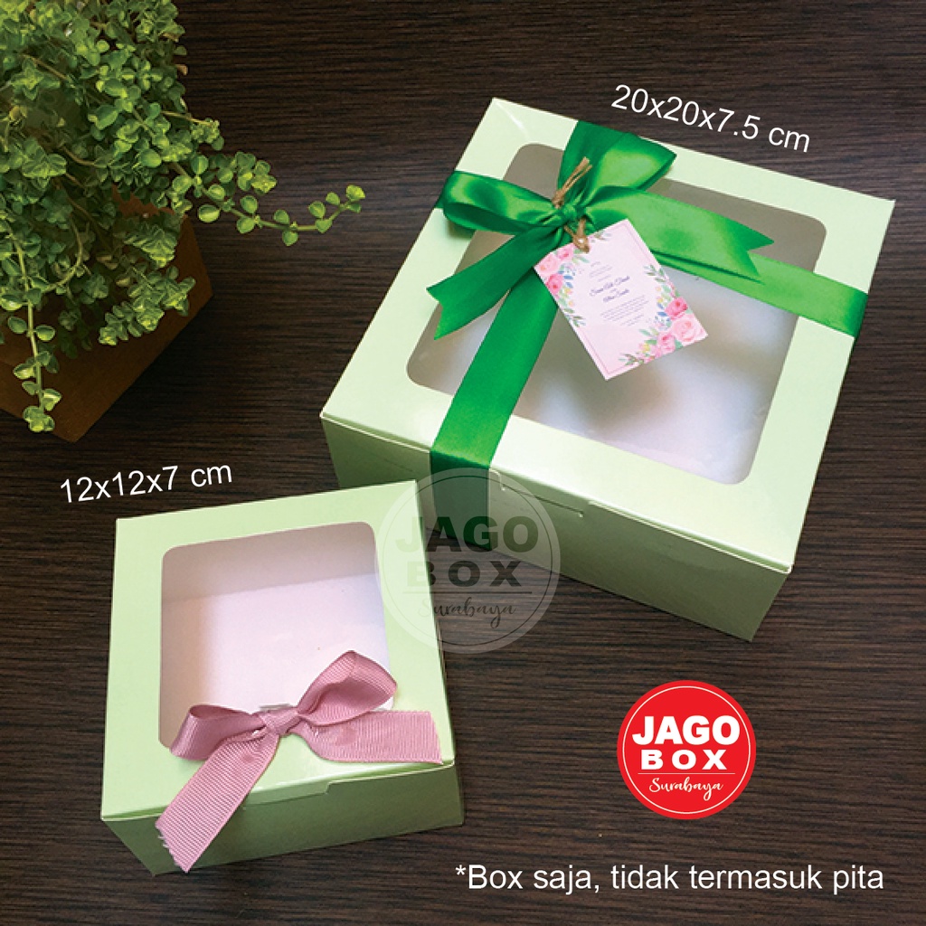 BOX KOTAK DOS KUE SNACK SOUVENIR 12 x 12 x 7cm + MIKA HIJAU