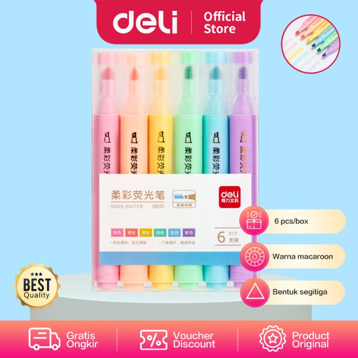 

Deli Highlighter Spidol Colorfull Makaron 6 Warna/Pack S605