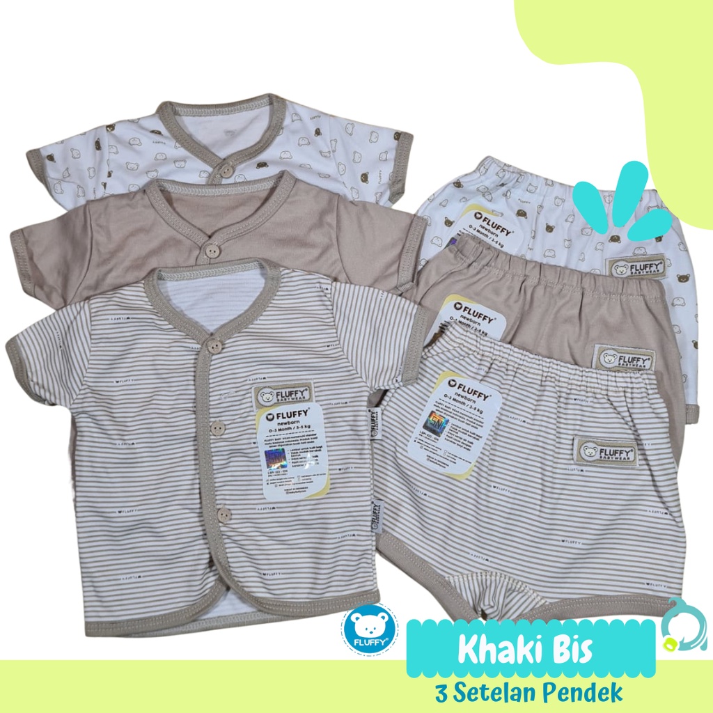 FLUFFY 3 Stelan Pendek Bis Motif Mix ( Abu | Khaki | Pink | Biru ) Size S | M | L
