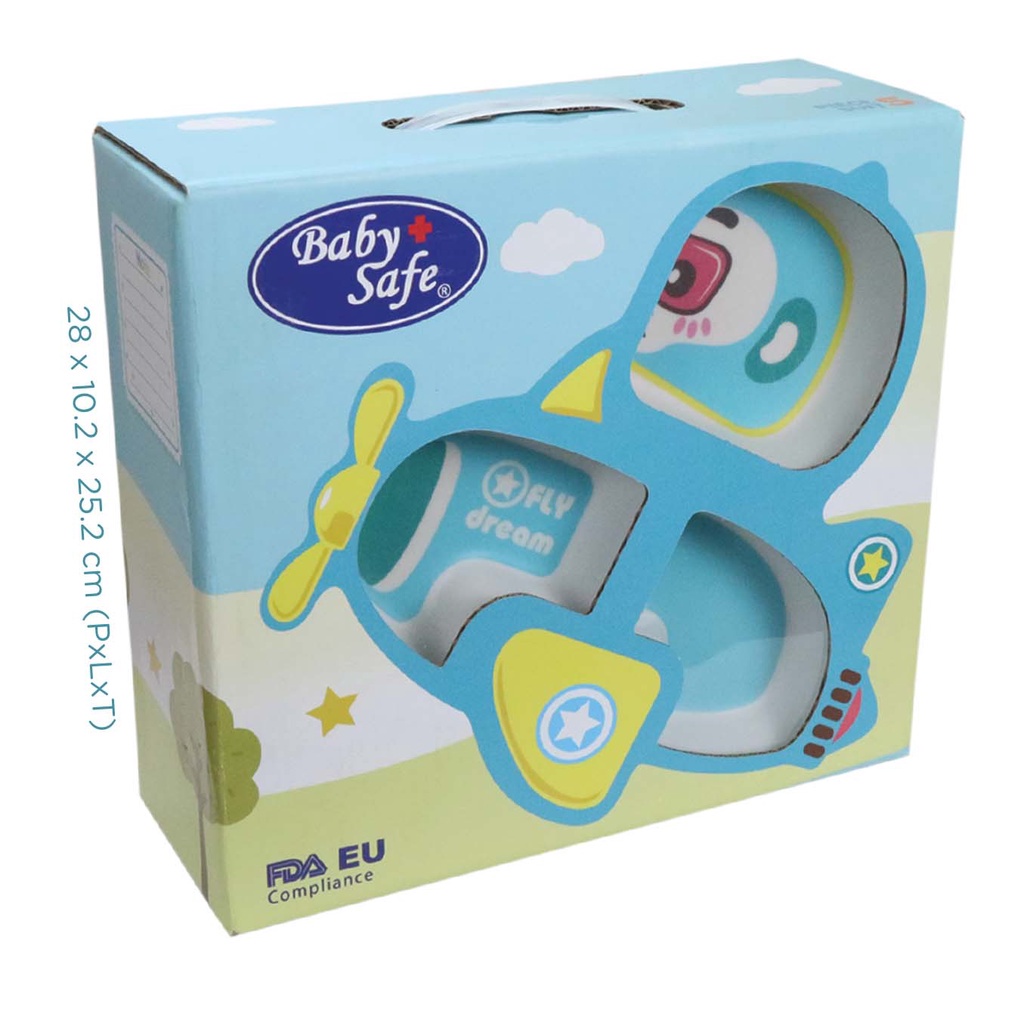 Baby Safe Feeding Set FS607 Dino Set FS608 Plane Set / Perlengkapan Makan Bayi