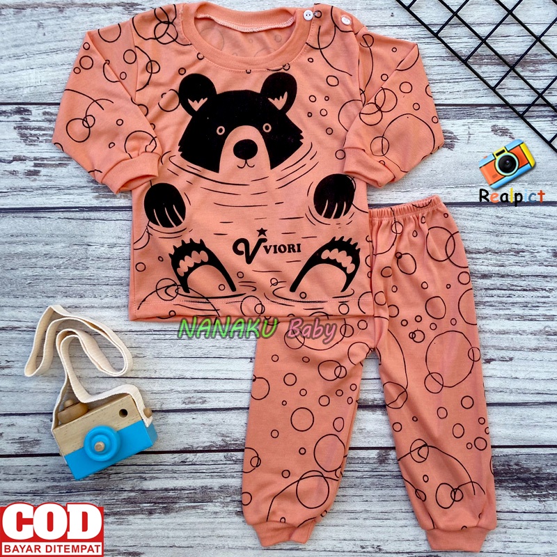 Setelan Baju Bayi Piyama Bayi Lengan Panjang Motif Wolf Usia 3-12 Bulan - Ana Baby