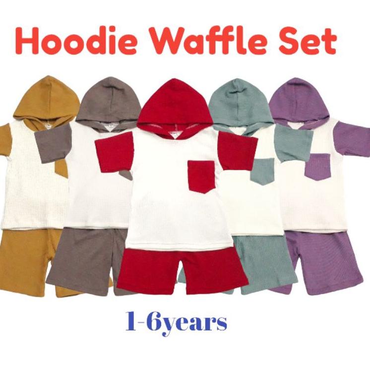 Laku keraz--HOODIE WAFFLE SET UNIQLO setelan pendek baju kupluk anak