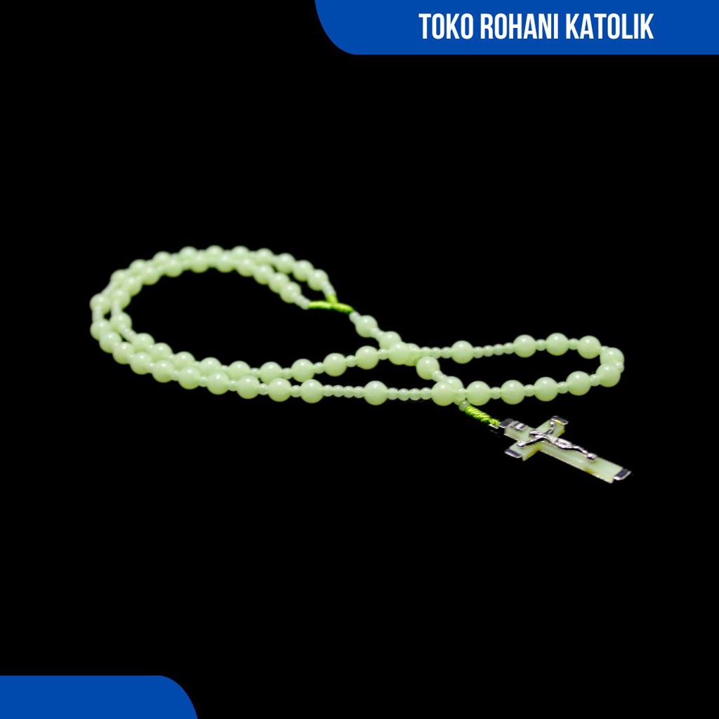 ROSARIO KALUNG FOSFOR 8 MM DAPAT BERCAHAYA DI GELAP/ROSARIO KATOLIK/KALUNG SALIB/KALUNG ROHANI