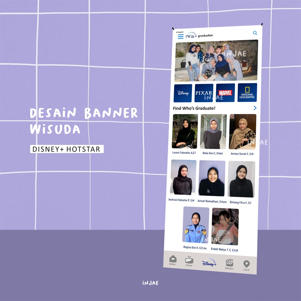 INJAE DESIGN CUSTOM BANNER WISUDA MODEL DISNEYHOTSTAR HADIAH WISUDA XBANNER