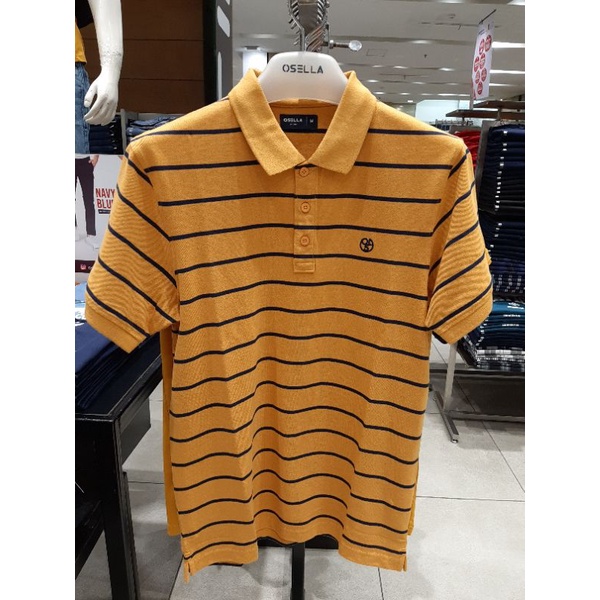 Osella Baju Kaos Polo Shirt Pria Lengan Pendek Original Bahan Cotton Stripe golden