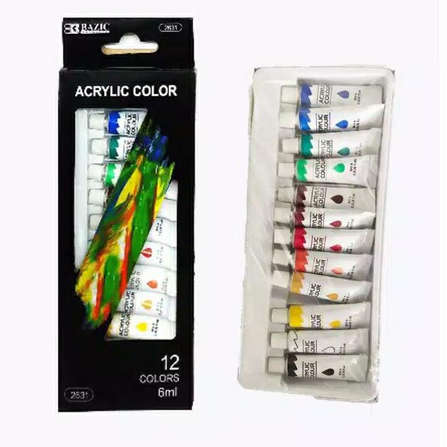 

SET 12 COLOR BAZIC ACRYLIC PAINT CAT AKRILIK - 12x6ml