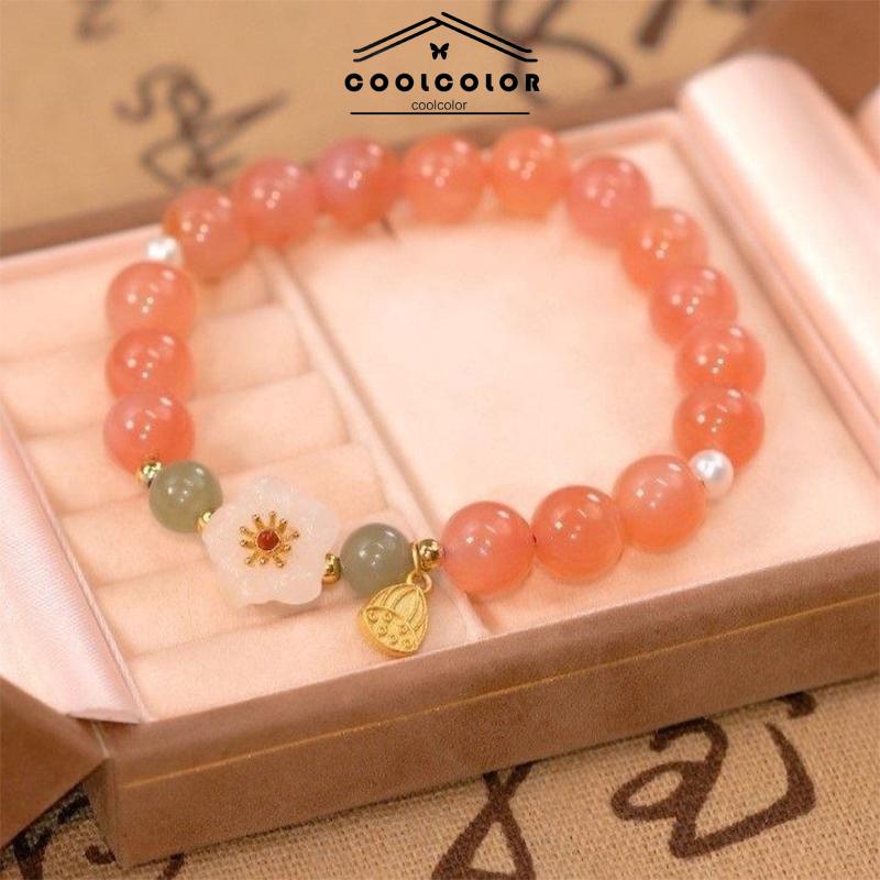 COD❤️Jade Bead Gelang Kecil Peach Blossom Woven Perempuan Desain Niche Mahasiswa Pacar Hadiah- cl