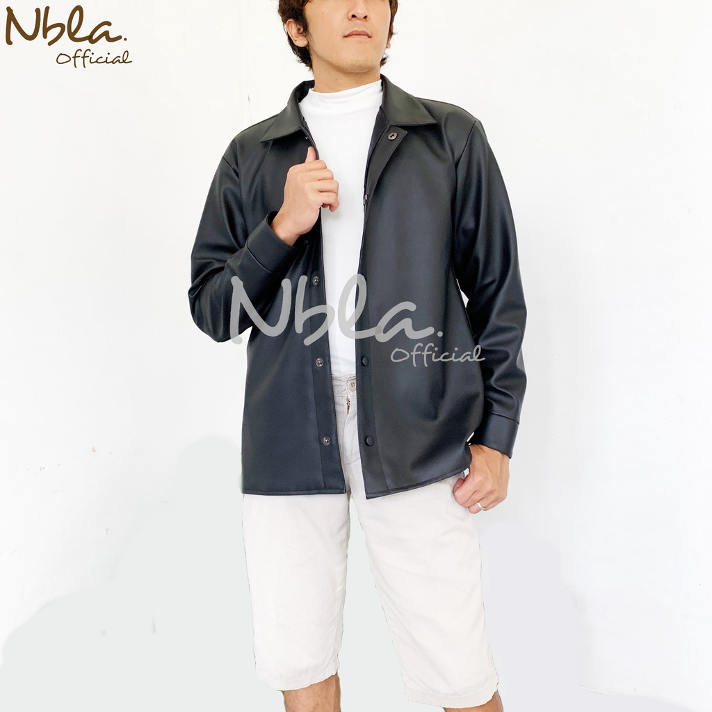 Jaket Kulit Sintetis Pria Jaket Oversize Pria Korean Style Jaket Hitam Pria Jeket Kemeja Lengan Panj