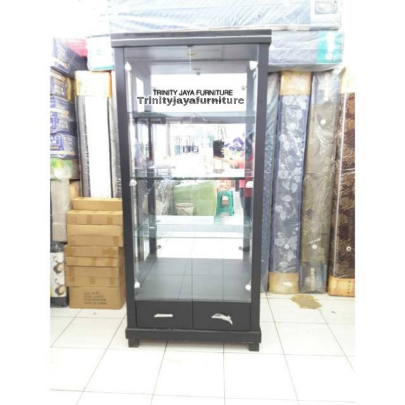 Lemari Kristal Kaca Pajangan Hias minimalis kayu