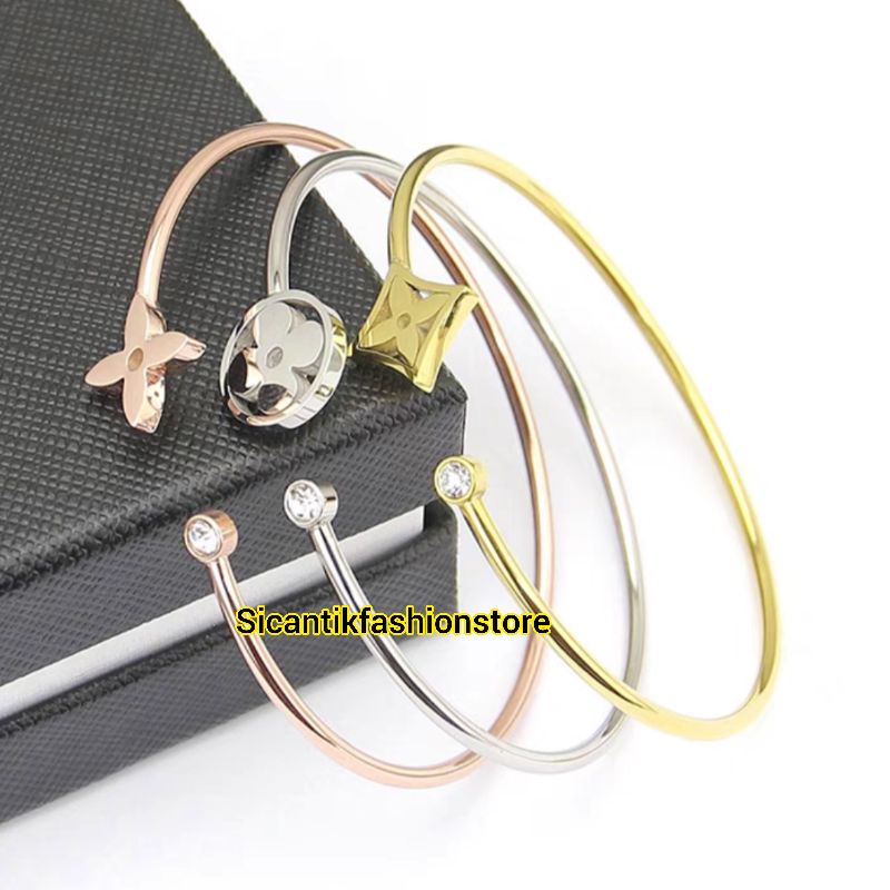 Gelang Titanium Wanita Terbaru Terlaris Fashion Wanita Anti Karat Selamanya Gelang Wanita Motif Lv Warna Gold Silver Rose Gold Gelang K5 Gold Gelang Wanita Korea Terbaru