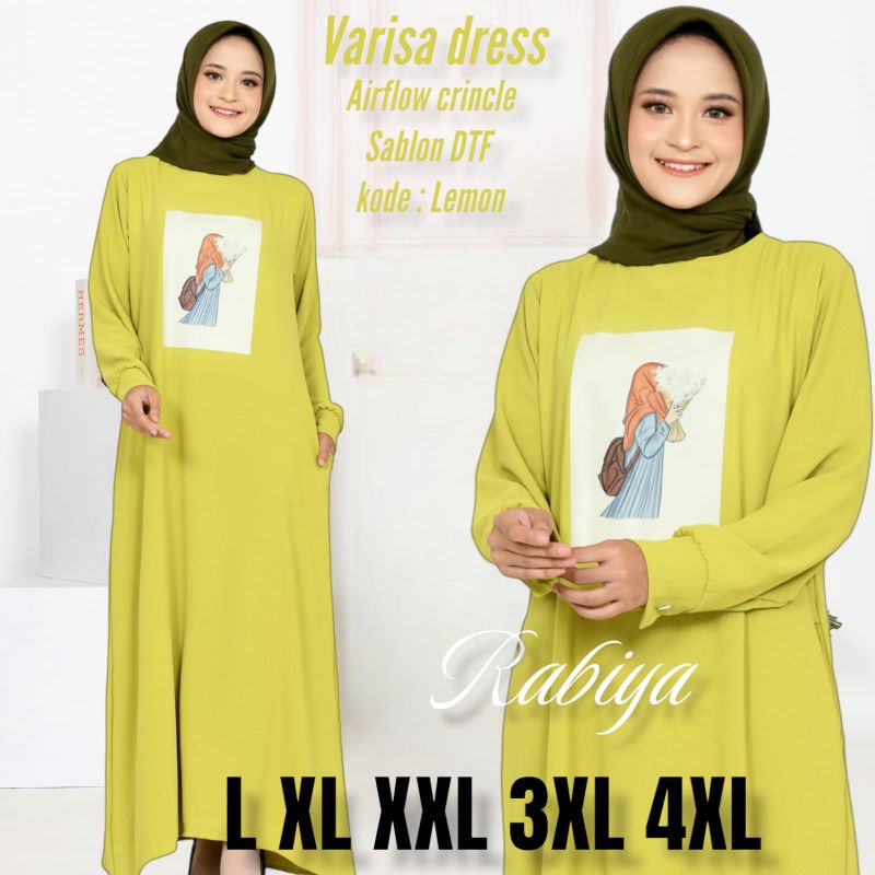 Gamis Terbaru 2023 Lebaran Wanita Varissa Dress Aplikasi Sablon  Dtf Size Jumbo Ukuran L XL XXL 3XL 4XL Ld 140 Bahan Crincle Airflow Adem