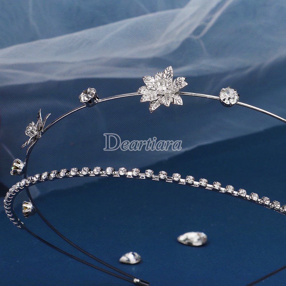 Bando Rambut Bahan Metal Desain Bunga Hias Berlian Imitasi Untuk Pengantin Wanita