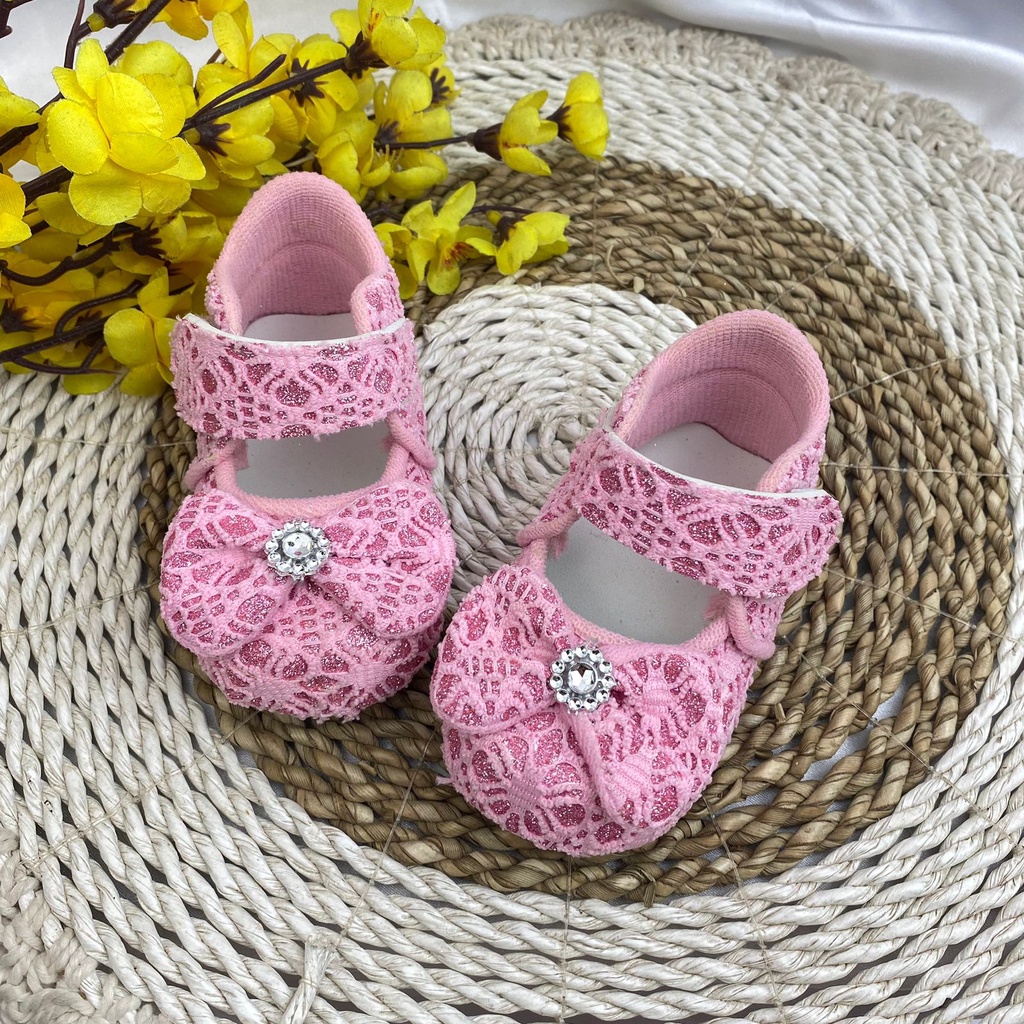 Mandirishoesstore-Sepatu Anak Prewalker Sepatu Baby Bayi Anak Belajar Jalan 0-12 Bulan Sepatu Bayi Murah Brokat Sepatu Bayi Pita Brokat Sepatu Anak Bayi Sepatu Pita Anak Perempuan Sepatu Bayi Perempuan Sepatu Anak Perempuan CPY07