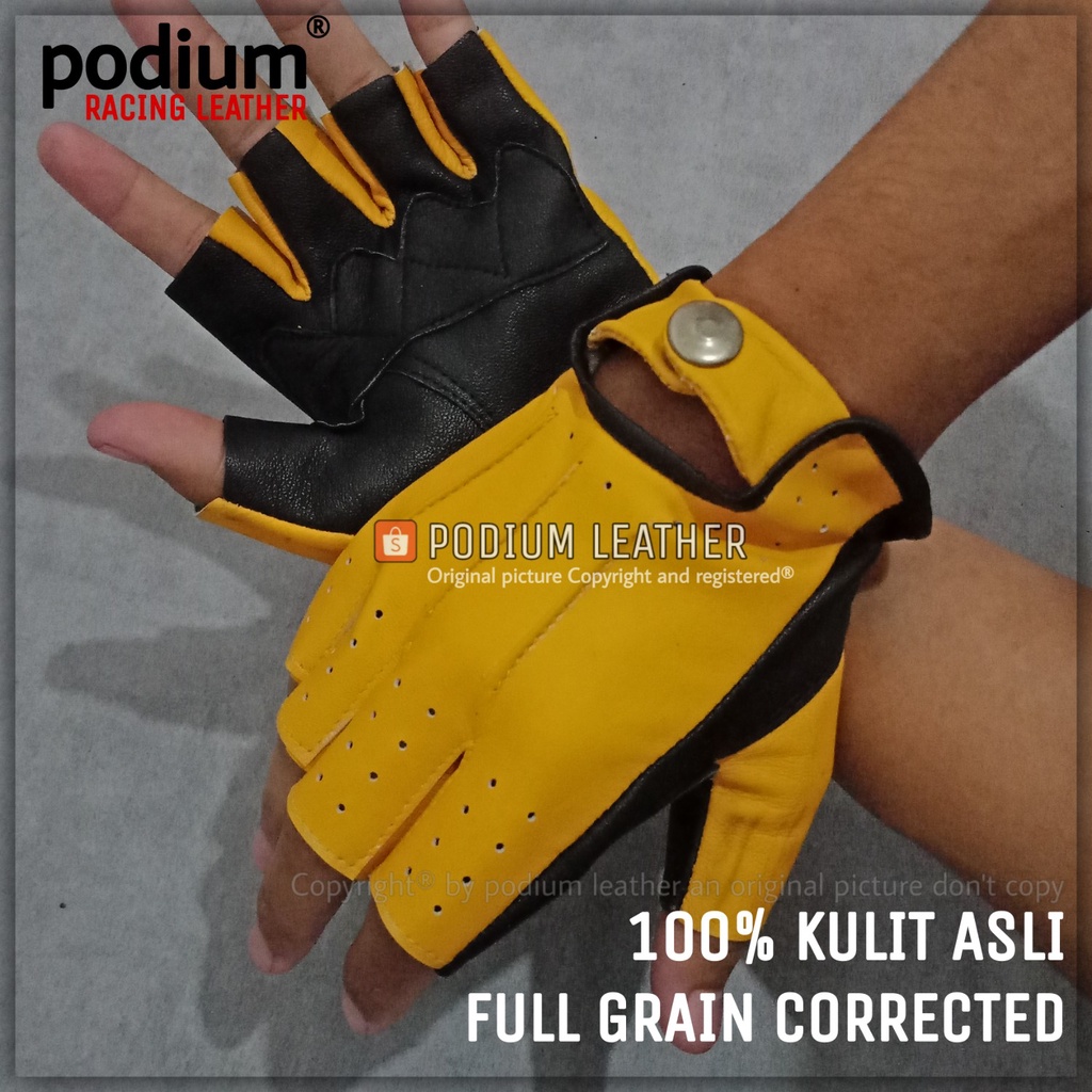 SARUNG TANGAN KULIT MOTOR ASLI WANITA PRIA GARUT SETENGAH JARI HALF FINGER ORIGINAL ASLI 100% DOMBA 