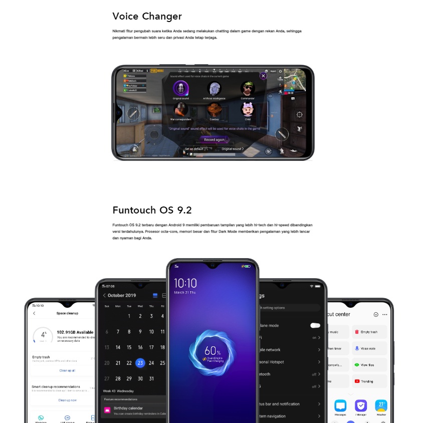 HP VIVO Y19 Ram 8/256GB Smartphone 4G LET 6.53 inches Dual SIM 16MP+16MP Handphone Indonesia