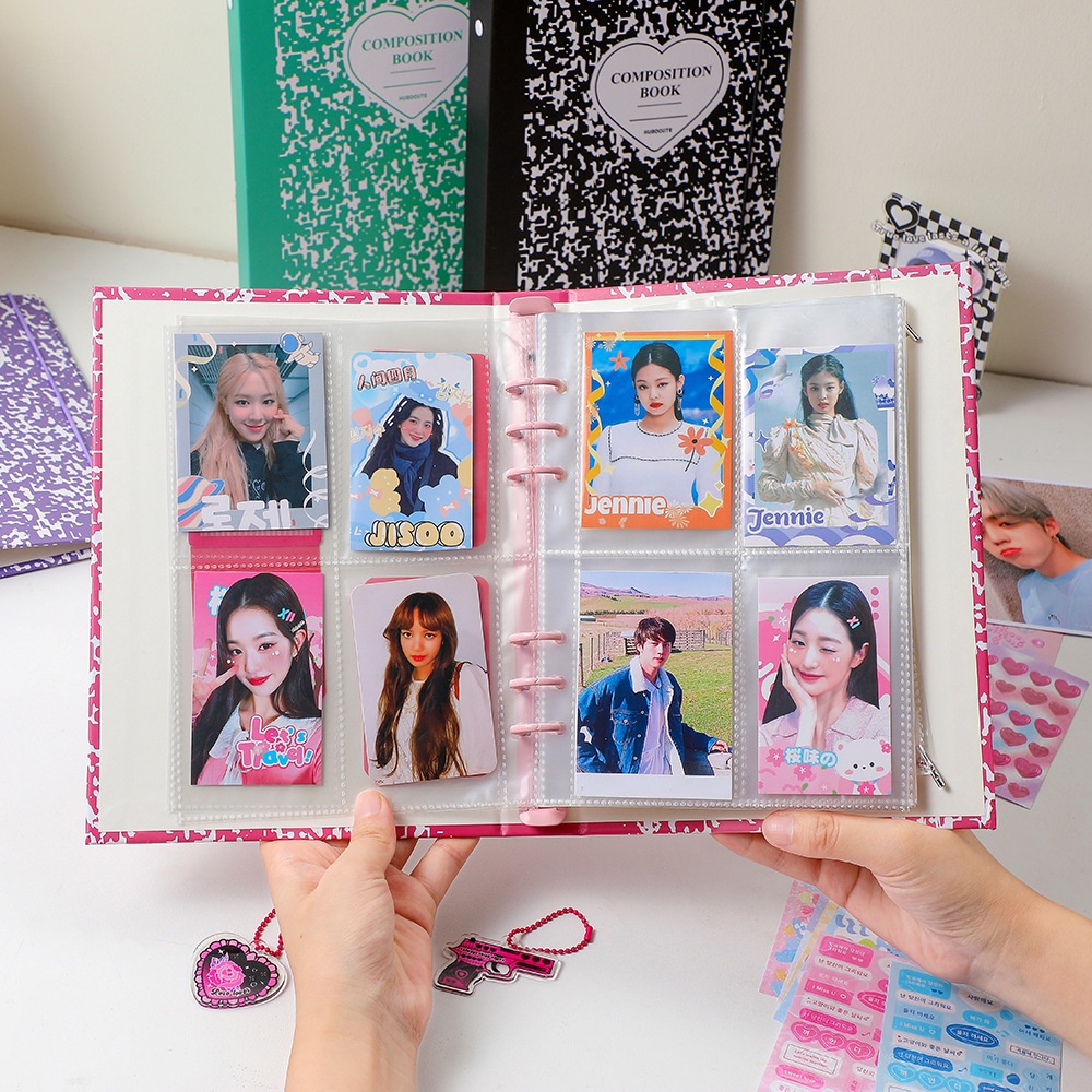 Korea A5 Binder 6lubang Tekstur Batu Hard Paper Cover Photocards Storage Album 10pcs Inner Sleeves Lomo Card Collect Book