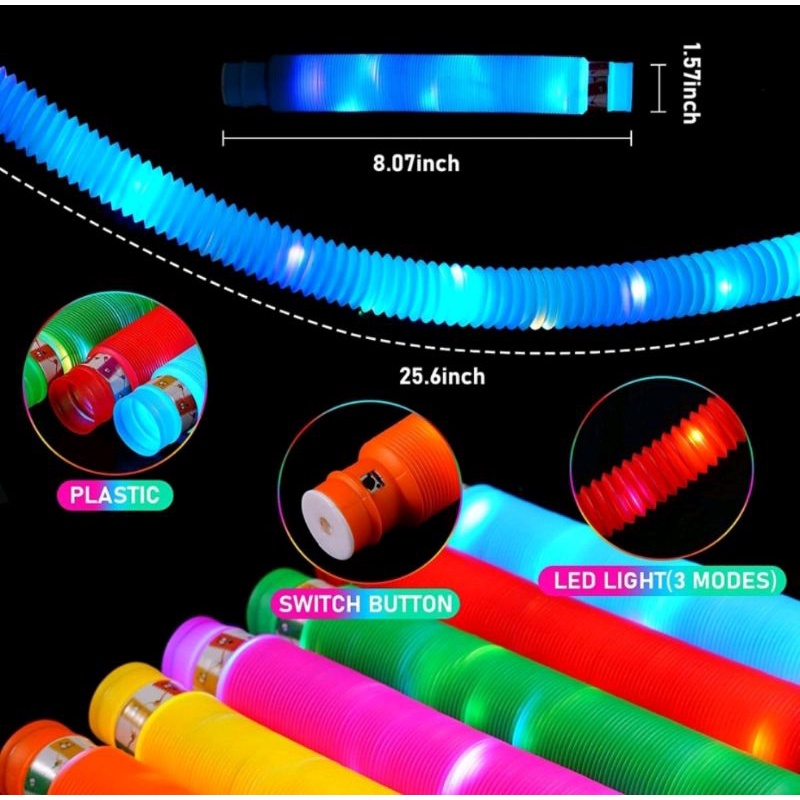 Mainan Pop Tube LED Pop Tubes LED Fidget Pop Tubes Sensory 1pc