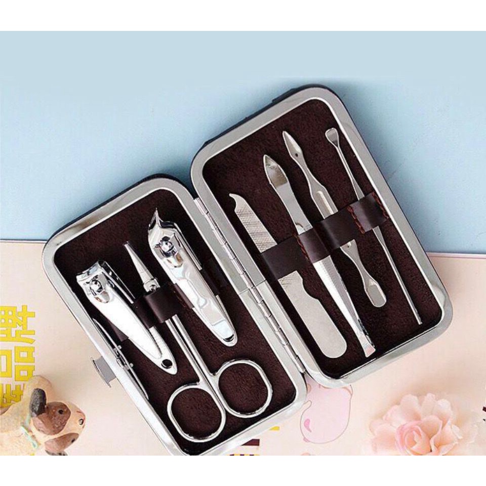 IC Peralatan Menicure 7in1 Mini Stainless Stell Gunting Kuku Portable Tools Set Dengan Dompet / Gunting Kuku Set 7 in 1 Tangan Kaki Anak Dewasa Nail Clipper