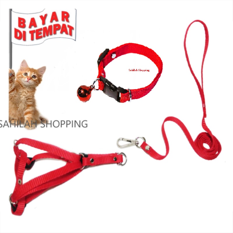 HARNES TALI TUNTUN HEWAN KUCING ANJING TYPE Y PLUS KALUNG KUCING POLOS LONCENG