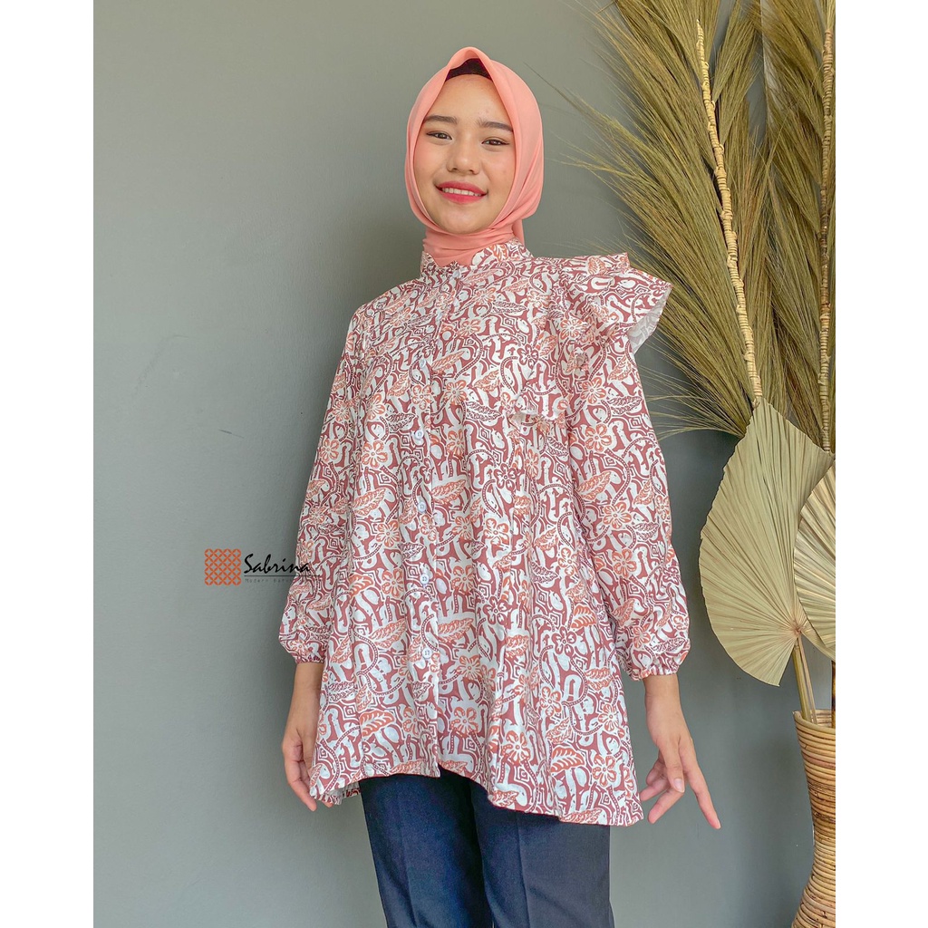 BLOUSE BATIK PRIESTY Atasan Batik Kerja Kantor Wanita Busui Katun Soft Pastel Ruffle Rampel Modis Modern Kekinian