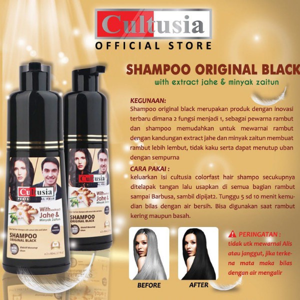 [Per Pc] Cultusia Shampoo Original Black with Extract Jahe &amp; Minyak Zaitun Penutup Uban Original BPOM