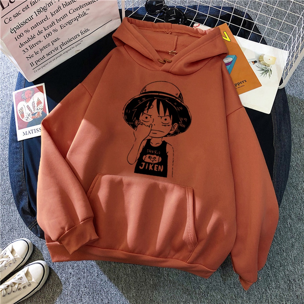JIKEN Luffy Anime Jumper Hoodie II Sweater Hoodie Anime II Sweter Oblong Topi II SIZE M - XL ( Pria &amp; Wanita / Anak &amp; Dewasa )